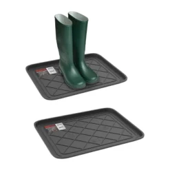 Fleming Supply All Weather Small Plastic Boot Tray - Dark Gray, Set Of 2