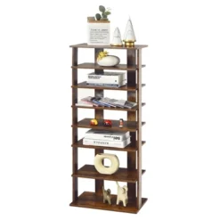 Costway Patented 7-Tier Double Shoe Rack Free Standing Shelf Storage Tower Rustic Brown -Baxton Studio Store GUEST 3c92b4cc bd84 4e0f bb08 4c40a56d80c3