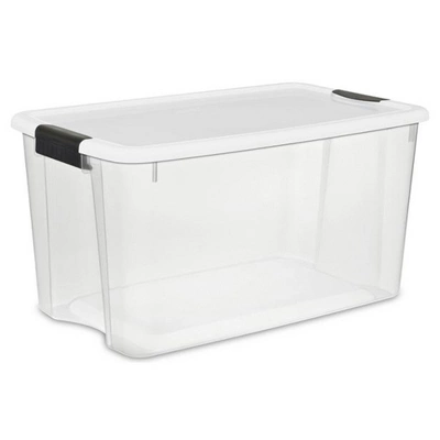 Sterilite 70 Quart Multipurpose Stackable Plastic Latching Lid Storage Tote, 4 Pack & 6 Quart Container Box Bin For Home Organization, Clear 12 Pack 3 Sterilite 70 Quart Multipurpose Stackable Plastic Latching Lid Storage Tote, 4 Pack & 6 Quart Container Box Bin For Home Organization, Clear 12 Pack