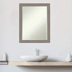 Amanti Art Greywash Petite Bevel Wood Bathroom Wall Mirror 27.5 X 21.5 In. -Baxton Studio Store GUEST 3d2488e6 a64a 4390 b7d6 ac6894f3b3fb