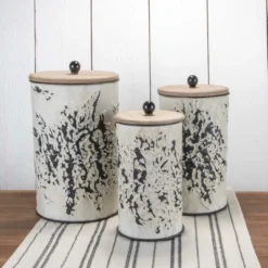 Set Of 3 Cream And Gray Floral Metal Decorative Storage Canisters - Foreside Home & Garden -Baxton Studio Store GUEST 3d627eed 8fff 47a3 b08b 619f7ab2926d