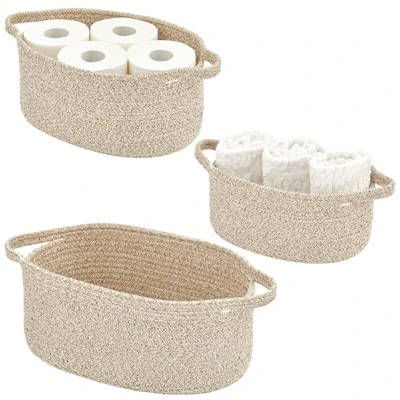 MDesign Casual Woven Cotton Rope Bathroom Basket With Handles, Set Of 3 11 MDesign Casual Woven Cotton Rope Bathroom Basket With Handles, Set Of 3 - Image 9