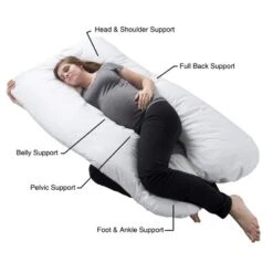 Hastings Home U-Shaped Full-Body Support Pregnancy Pillow With Zippered Cover - White, 60" X 38" -Baxton Studio Store GUEST 3ee67d06 bb35 43f9 8774 c65420a2b5c6