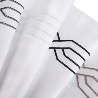 Luxury 1200 Thread Count Premium Cotton Geometric Scroll Embroidered 4 Piece Bed Sheet Set By Blue Nile Mills 8 Luxury 1200 Thread Count Premium Cotton Geometric Scroll Embroidered 4 Piece Bed Sheet Set By Blue Nile Mills - Image 6