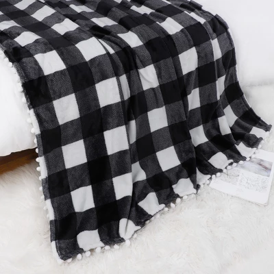 PiccoCasa Plaid Throw Blanket With Pom Poms Tartan Checkered Fleece Blanket 6 PiccoCasa Plaid Throw Blanket With Pom Poms Tartan Checkered Fleece Blanket - Image 4