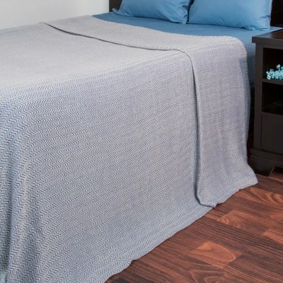 Chevron Cotton Blanket (Full/Queen) Blue - Yorkshire Home 3 Chevron Cotton Blanket (Full/Queen) Blue - Yorkshire Home