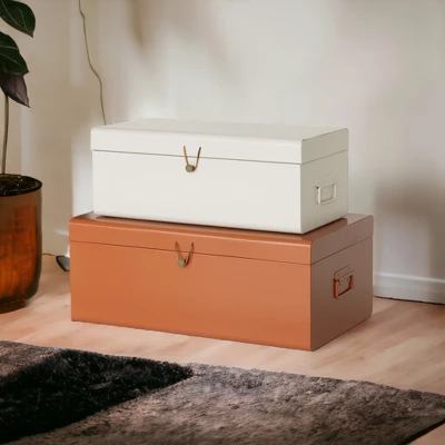 American Atelier Daven Decorative Metal Box Trunks, Set Of 2, Vintage Style Storage W/ Loop Closures, Space Saving Organizer For Home 3 American Atelier Daven Decorative Metal Box Trunks, Set Of 2, Vintage Style Storage W/ Loop Closures, Space Saving Organizer For Home
