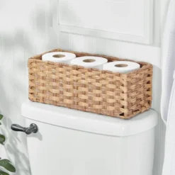 MDesign Woven Seagrass Toilet Tank Storage Basket For Bathroom