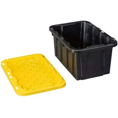 Juggernaut Storage Multipurpose 5 Gallon Lockable Plastic Storage Tote With Secure Snap Fitting Lid For Home Organization, Black/Yellow (Set Of 2) 4 Juggernaut Storage Multipurpose 5 Gallon Lockable Plastic Storage Tote With Secure Snap Fitting Lid For Home Organization, Black/Yellow (Set Of 2) - Image 2