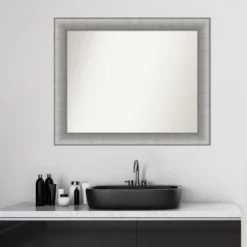 33" X 27" Non-Beveled Elegant Bathroom Wall Mirror Brushed Pewter - Amanti Art -Baxton Studio Store GUEST 47d86151 facf 45ec a264 2c9ef838c93f