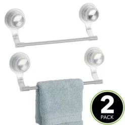 MDesign Wall Mount Suction Towel Bar Holder For Bathroom, 2 Pack - Clear/Brushed