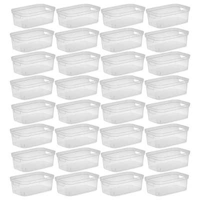 Sterilite 4.25x8x12.25 Inch Small Modern Storage Bin W/ Comfortable Carry Through Handles And Banded Rim For Household Organization, Clear (32 Pack) 3 Sterilite 4.25x8x12.25 Inch Small Modern Storage Bin W/ Comfortable Carry Through Handles And Banded Rim For Household Organization, Clear (32 Pack)
