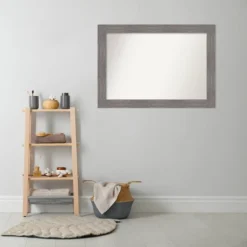 42" X 30" Non-Beveled Pinstripe Plank Gray Bathroom Wall Mirror - Amanti Art -Baxton Studio Store GUEST 4a0940ce d064 4946 90e2 eff42b6fd689