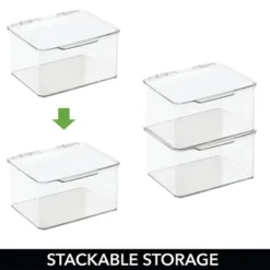 MDesign Plastic Stackable Bathroom Organizer Bin, Hinged Lid - 8 Pack -Baxton Studio Store GUEST 4a2a0cf3 6b34 4f65 8e91 a8a35bce9d9b