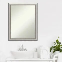 Amanti Art Salon Silver Narrow Petite Bevel Bathroom Wall Mirror 26.5 X 20.5 In. -Baxton Studio Store GUEST 4b10ada2 b371 415d acd8 9efc09a50f52