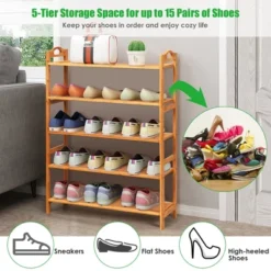 Costway 5-Tier Bamboo Shoe Rack FreeStanding Shoe Shelf Entryway Shoe Storage Organizer -Baxton Studio Store GUEST 4b35ea55 5df2 4bc0 adac d528fccd2e65