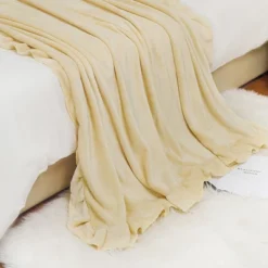 PiccoCasa Flannel Fleece Luxury Sofa With Ruffle Trim Lightweight Plush Microfiber Solid Blanket -Baxton Studio Store GUEST 4d4ddb26 aedc 42e4 9583 1fa29a50eeea