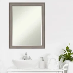 Amanti Art Greywash Petite Bevel Wood Bathroom Wall Mirror 27.5 X 21.5 In. -Baxton Studio Store GUEST 4e40a4b0 c839 46d8 9e9b 85fbe61c3973