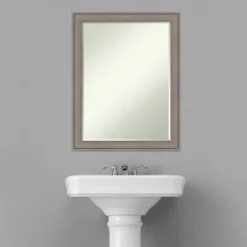 Amanti Art Greywash Petite Bevel Wood Bathroom Wall Mirror 27.5 X 21.5 In. -Baxton Studio Store GUEST 4ea4e98c 0ea4 479c 93ee d4edc2241c78