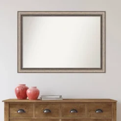40" X 28" Non-Beveled Lyla Ornate Bathroom Wall Mirror Silver - Amanti Art -Baxton Studio Store GUEST 4fd88774 925a 45a0 ade7 7aaa25a21944