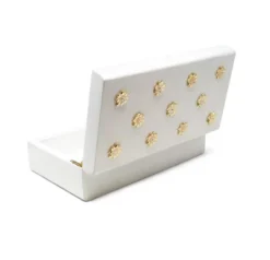 Classic Touch White Wooden Decorative Box With Gold Flower Beads