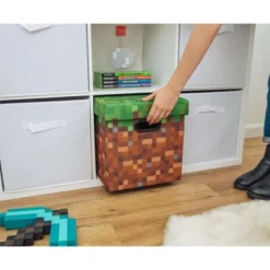 Ukonic Minecraft Grassy Block Fabric Storage Bin Cube Organizer With Lid | 13 Inches -Baxton Studio Store GUEST 53bceb79 794d 4e54 9d58 fc0673f744c2