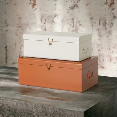 American Atelier Daven Decorative Metal Box Trunks, Set Of 2, Vintage Style Storage W/ Loop Closures, Space Saving Organizer For Home 4 American Atelier Daven Decorative Metal Box Trunks, Set Of 2, Vintage Style Storage W/ Loop Closures, Space Saving Organizer For Home - Image 2