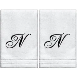 Creative Scents Set Of 2 White Fingertip Monogrammed Towels, Black Embroidered 41 Creative Scents Set Of 2 White Fingertip Monogrammed Towels, Black Embroidered -Baxton Studio Store GUEST 546f7a3d 981d 45e8 a9db 880b6dc631f9