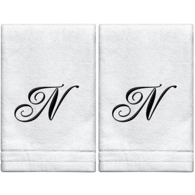 Creative Scents Set Of 2 White Fingertip Monogrammed Towels, Black Embroidered 22 Creative Scents Set Of 2 White Fingertip Monogrammed Towels, Black Embroidered - Image 20