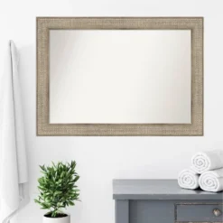 42" X 30" Non-Beveled Trellis Silver Wood Bathroom Wall Mirror - Amanti Art -Baxton Studio Store GUEST 5499ed02 0eb8 4861 93a2 437fd156d1f1