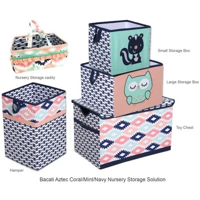 Bacati - Emma Aztec Design Racoon Coral/Mint/Navy Storage Box Small 7 Bacati - Emma Aztec Design Racoon Coral/Mint/Navy Storage Box Small - Image 5