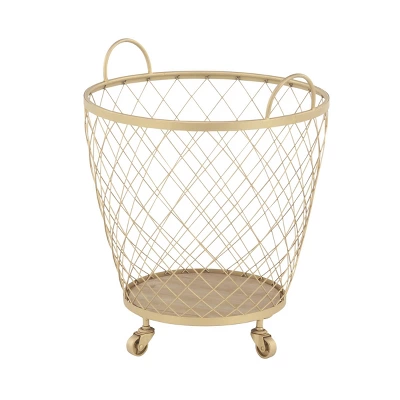2pk Modern Metallic Rolling Baskets Gold - Olivia & May 6 2pk Modern Metallic Rolling Baskets Gold - Olivia & May - Image 4