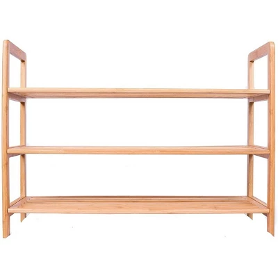 BirdRock Home 3-Tier Free Standing Bamboo Shoe Rack With Handles 3 BirdRock Home 3-Tier Free Standing Bamboo Shoe Rack With Handles