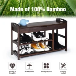 Costway 3-Tier Bamboo Shoe Bench Entryway Storage Rack Organizer Home Hallway BrownNature -Baxton Studio Store GUEST 584b9ae7 a730 4a5e 9b48 b832b348a026