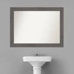 44" X 33" Non-Beveled Rustic Plank Gray Bathroom Wall Mirror - Amanti Art -Baxton Studio Store GUEST 5890c432 1cbb 48bd b3c1 57a6b36c1c7d