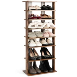 Tangkula 7-Tier Double Rows Shoe Rack Vertical Wooden Shoe Storage Organizer Rustic Brown/White -Baxton Studio Store GUEST 5a92c874 4f7d 480f 8b78 2313a0d9fd93
