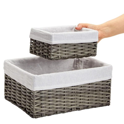 Farmlyn Creek Set Of 4 Wicker Storage Baskets With Liners For Shelves, Decorative Woven Nesting Bins For Organizing Pantry, 2 Sizes (Grey) 5 Farmlyn Creek Set Of 4 Wicker Storage Baskets With Liners For Shelves, Decorative Woven Nesting Bins For Organizing Pantry, 2 Sizes (Grey) - Image 3