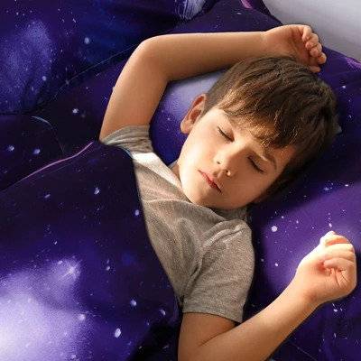 PiccoCasa Polyester Galaxy Sky Cosmos Night Pattern 3D Printed Duvet Cover Set With 2 Pillowcases 4 Pcs Queen Dark Purple 6 PiccoCasa Polyester Galaxy Sky Cosmos Night Pattern 3D Printed Duvet Cover Set With 2 Pillowcases 4 Pcs Queen Dark Purple - Image 4