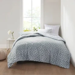 Soho Geo Reversible Duvet Cover Set Gray/White - N Natori -Baxton Studio Store GUEST 5d8398f8 ae89 4d5c a30a 1fac9dca45f2