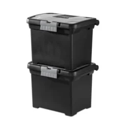 Sterilite Portable Lockable File Box W/ Extra Compartment, Built-In Handle & Titanium Gray Latches, Black Base & Clear Lid (4 Pack) -Baxton Studio Store GUEST 5fbd8e2d 9d40 4446 8047 ba83f624e87b