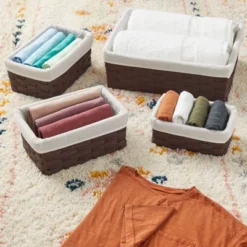 Juvale 5-Pcs Brown Small Rectangular Woven Nesting Baskets, Lined Wicker Set For Organizing Closet, Kitchen, Pantry Shelves, Bathroom (3 Sizes) -Baxton Studio Store GUEST 5ff4cee3 905b 4bab a93e c95470ef2d66