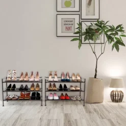 Seville Classics 2pk 3 Tier Stackable Resin Slat Shoe Racks Espresso -Baxton Studio Store GUEST 6073b34f 7175 4f93 aded d44448796903