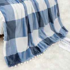 PiccoCasa Flannel Pom-Pom Tartan Checkered Fleece Throw Blanket 1Pc -Baxton Studio Store GUEST 6122c0be 4e89 43e4 90fb fc0c4ab00dde