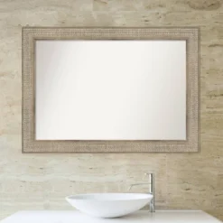 42" X 30" Non-Beveled Trellis Silver Wood Bathroom Wall Mirror - Amanti Art -Baxton Studio Store GUEST 61a5442e 98dd 4e74 8a29 d1a395f8a72e