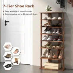 Tangkula 7-Tier Double Rows Shoe Rack Vertical Wooden Shoe Storage Organizer Rustic Brown/White -Baxton Studio Store GUEST 628e2f1e 765d 42ea 91bf e483326aa807