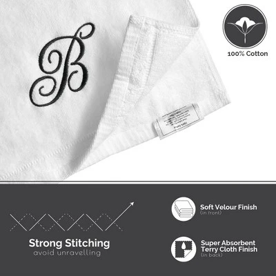 Creative Scents Set Of 2 White Fingertip Monogrammed Towels, Black Embroidered 5 Creative Scents Set Of 2 White Fingertip Monogrammed Towels, Black Embroidered - Image 3