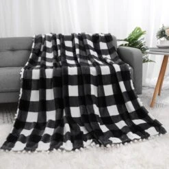 PiccoCasa Plaid Throw Blanket With Pom Poms Tartan Checkered Fleece Blanket 14 PiccoCasa Plaid Throw Blanket With Pom Poms Tartan Checkered Fleece Blanket -Baxton Studio Store GUEST 639b5665 ac50 433a 85ab be031dc27ba8