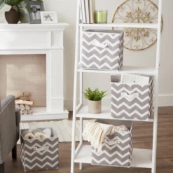 Set Of 4 11" X 11" X 11" Nonwoven Polyester Square Storage Chevron Cube Gray - Design Imports 12 Set Of 4 11" X 11" X 11" Nonwoven Polyester Square Storage Chevron Cube Gray - Design Imports -Baxton Studio Store GUEST 63a88610 74b0 4291 a6bd 5b247562aadb