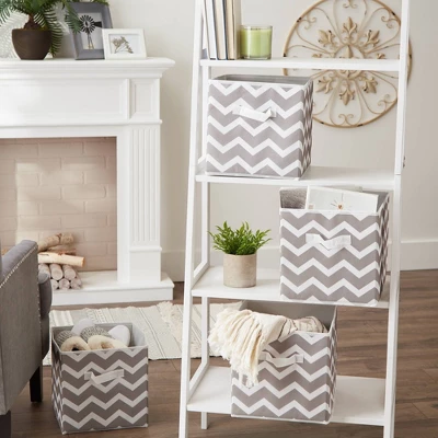 Set Of 4 11" X 11" X 11" Nonwoven Polyester Square Storage Chevron Cube Gray - Design Imports 6 Set Of 4 11" X 11" X 11" Nonwoven Polyester Square Storage Chevron Cube Gray - Design Imports - Image 4