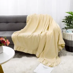 PiccoCasa Flannel Fleece Luxury Sofa With Ruffle Trim Lightweight Plush Microfiber Solid Blanket -Baxton Studio Store GUEST 6424d253 3160 41c3 a5ab fb08c45d5554